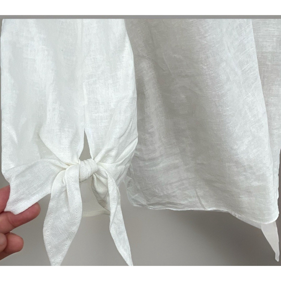 Jones New York White Cotton Blouse V-Neck Tie Sleeve 3/4 Sleeve Women PM - Picture 13 of 14